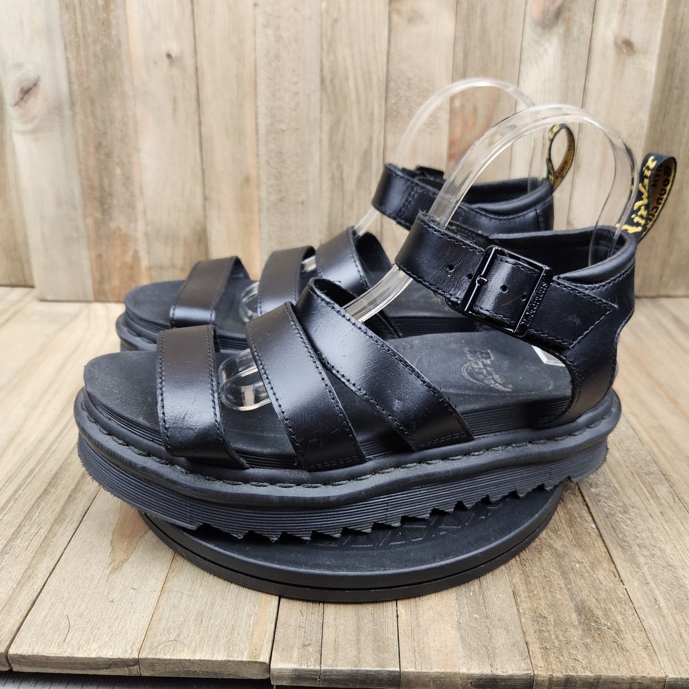 Dr. Martens Blaire Platform Sandals Womens 8 Black Leather Strappy Gladiator